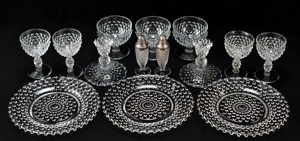 COLLECTION OF DUNCAN MILLER CLEAR HOBNAIL PATTERN GLASS TABLEWARE