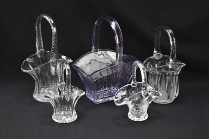 COLLECTION OF HEISEY GLASS AND DUNCAN & MILLER GLASS BASKETS