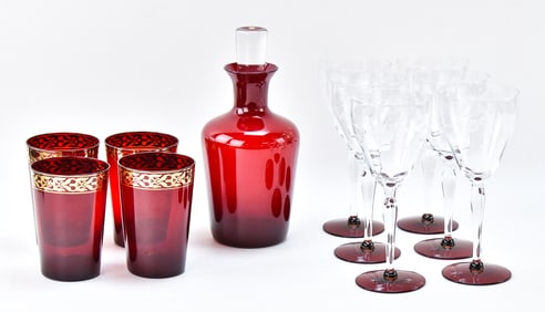 COLLECTION OF ASSORTED RUBY RED GLASS BARWARE