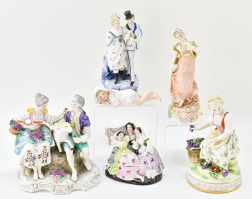 COLLECTION OF VICTORIAN GERMAN PORCELIAN FIGURES & MORE