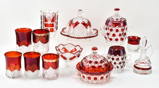 COLLECTION OF CUT-TO-CLEAR RUBY PATTERN GLASSWARE