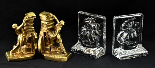SOLID BRASS & VIKING GLASS BOOKENDS