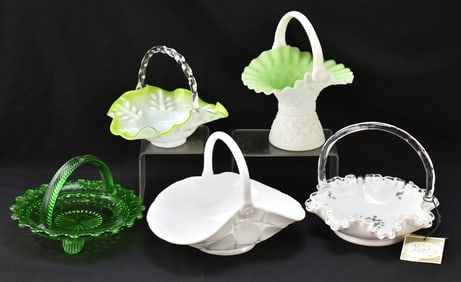 COLLECTION OF PATTERN GLASS BASKETS