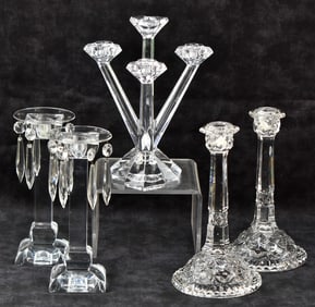 ASSORTED CRYSTAL CANDLESTICKS & CANDELABRA