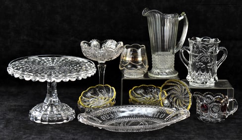ASSORTED CLEAR PATTERN GLASS TABLEWARE