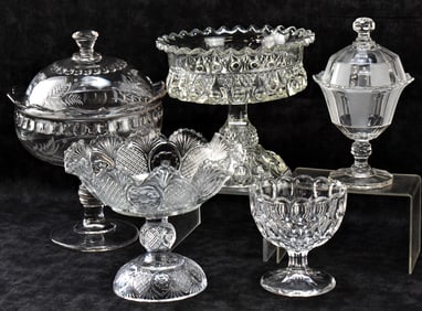 COLLECTION OF CLEAR PATTERN GLASS COMPOTES