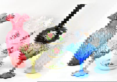 ASSORTED FENTON GLASSWARE VASES & COMPOTES