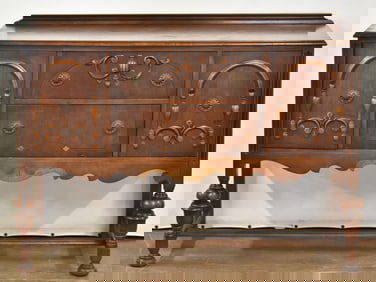 JACOBEAN REVIVAL WALNUT VENEER SIDEBOARD