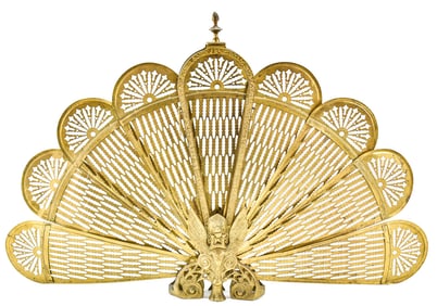 VICTORIAN BRASS FOLDING PEACOCK FIRESCREEN