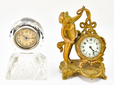 PAIR OF WIND-UP DESK CLOCKS