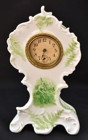 ANTIQUE GERMAN PORCELAIN WIND-UP MANTEL CLOCK