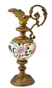 ANTIQUE ROCOCO-STYLE PORCELAIN & BRONZE FIGURAL EWER