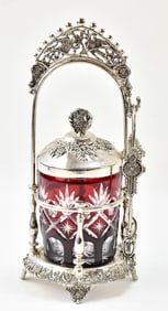 VINTAGE CRANBERRY CUT-TO-CLEAR PICKLE CASTOR