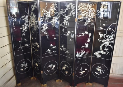 MID-LATE 20TH CENTURY CHINESE BLACK LACQUER PRIVACY SCREEN