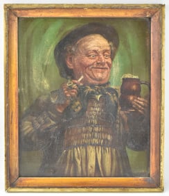 'MAN WITH TANKARD AND PIPE' OIL PAINTING