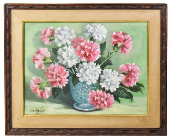 CORA WRIGHT 'CARNATIONS' OIL PAINTING