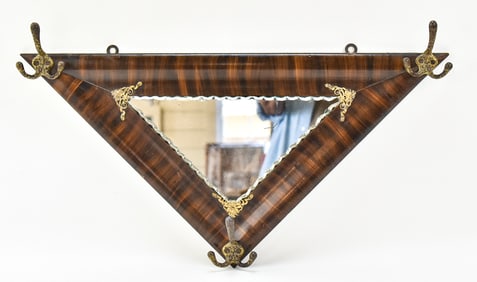CIRCA 1920S TIGER OAK VENEER TRIANGLE MIRROR