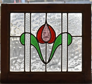 STAINED GLASS WINDOW WITH TULIP DESIGN