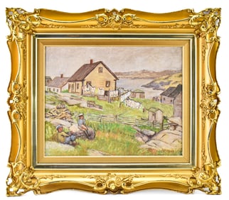 MARGARET COOPER 'HOUSES ALONG THE BAY, CONNECTICUT' OIL PAINTING