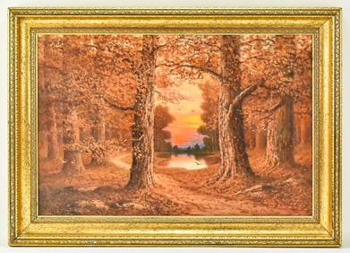 JAY C. CARROL 'AUTUMN SUNSET' NEW YORK OIL PAINTING