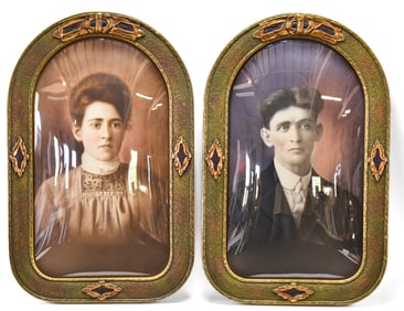 VICTORIAN HAND-COLORED PORTRAIT PHOTOGRAPHS IN CONVEX GLASS FRAMES