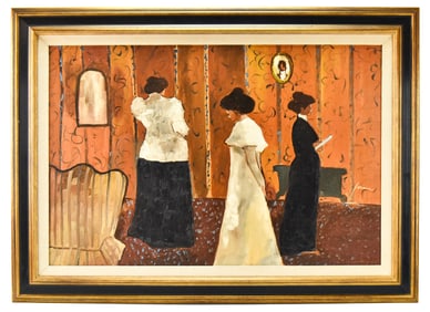 'TRIO OF LADIES' SIGNED OIL PAINTING