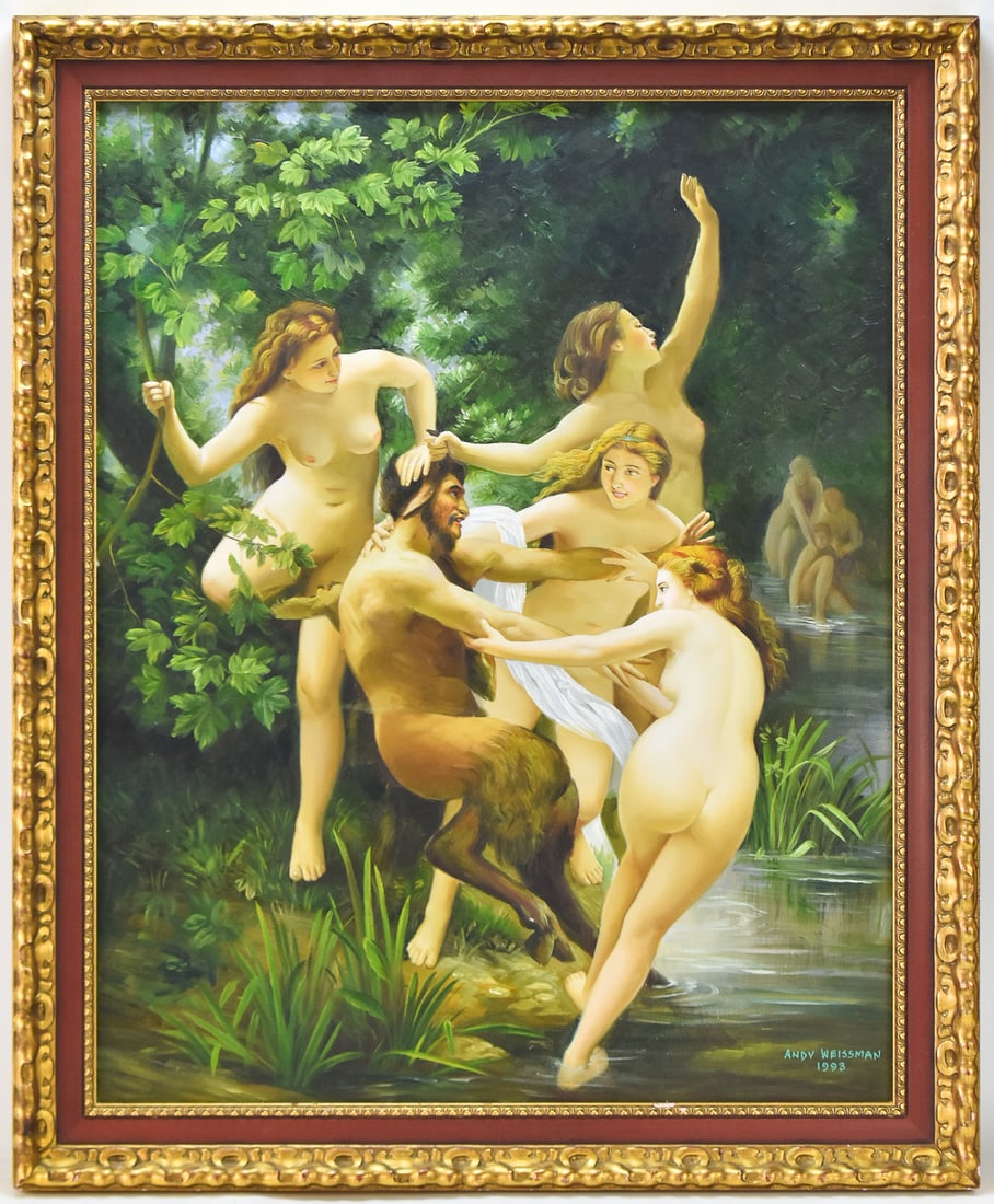 ANDREW WEISSMAN 'NYMPHS AND SATYR' OIL PAINTING (1 of 4)