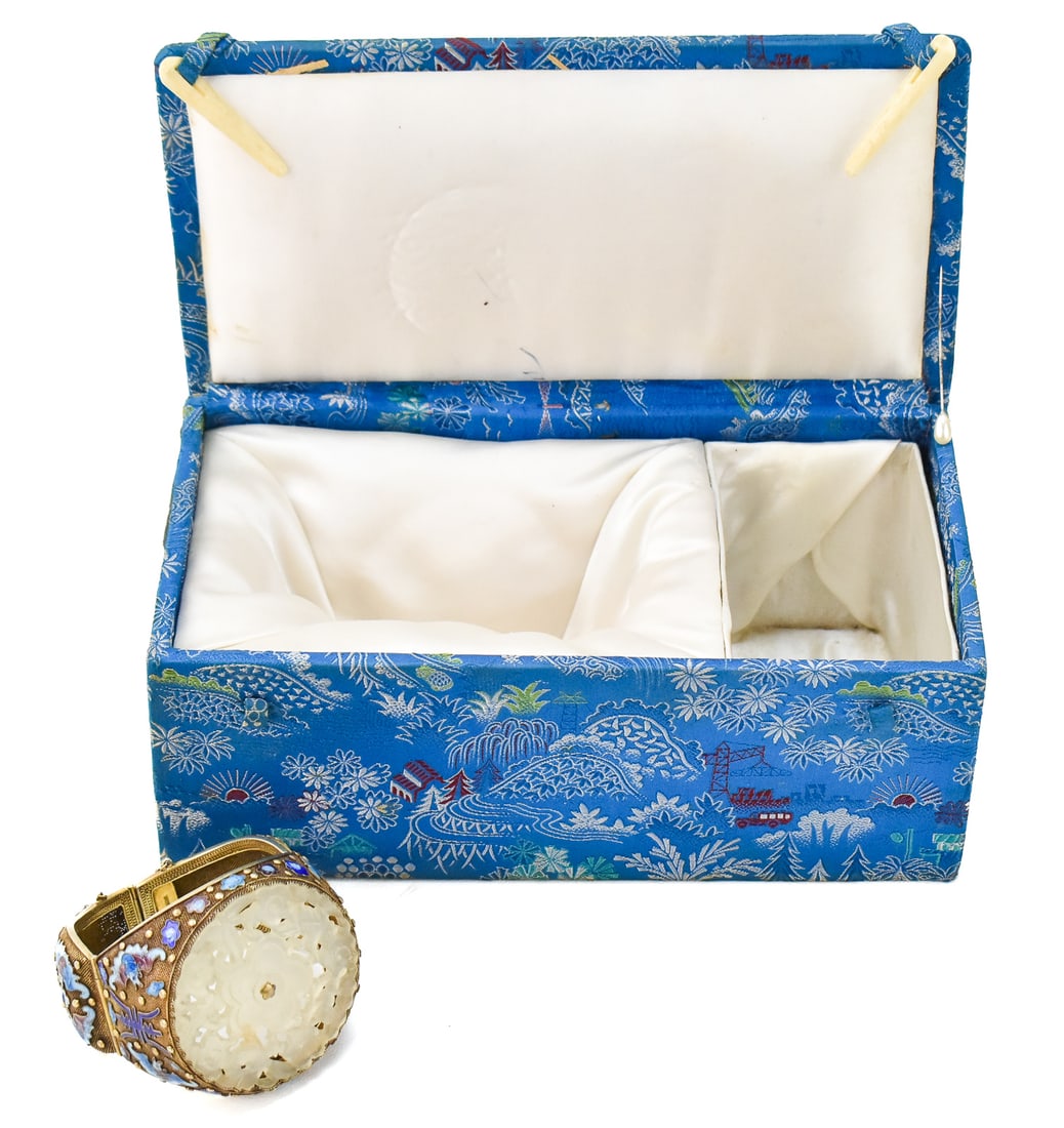 VINTAGE CHINESE CLOISONNE & CARVED SOAPSTONE BRACELET (1 of 4)