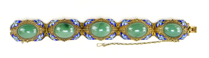 GOLD-PLATED SILVER & JADEITE CLOISONNE BRACELET