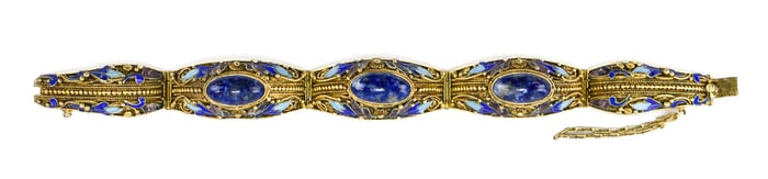 GOLD-PLATED SILVER & LAPIS LAZULI CLOISONNE BRACELET