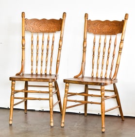 TWO PRESSED-BACK OAK DINING CHAIRS, CIRCA EARLY 20TH CENTURY