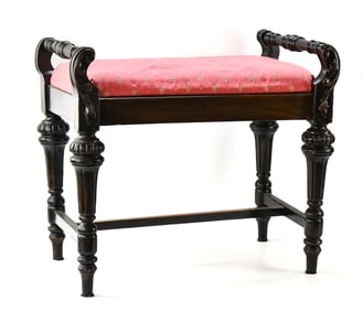 MAHOGANY PINK UPHOLSTERED PIANO OR VANITY BENCH