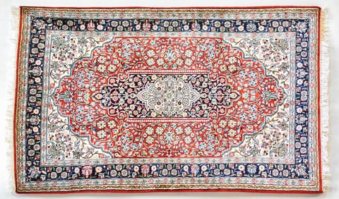 PERSIAN ISFAHAN SILK RUG ON WOOD FRAME