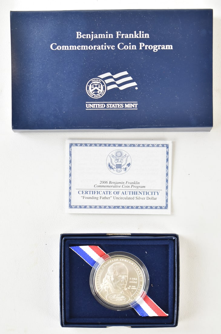 2006 U.S. MINT BENJAMIN FRANKLIN COMMEMORATIVE UNCIRCULATED SILVER DOLLAR