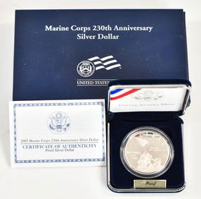 2005 UNITED STATES MINT MARINE CORPS 230TH ANNIVERSARY PROOF SILVER DOLLAR