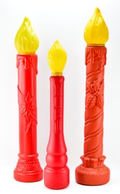 THREE CHRISTMAS BLOW MOLD CANDLES