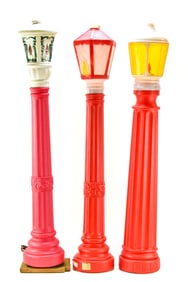 THREE CHRISTMAS BLOW MOLD LANTERNS