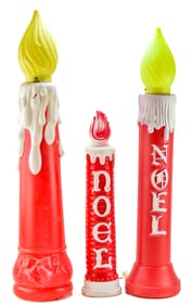 THREE CHRISTMAS BLOW MOLD CANDLES