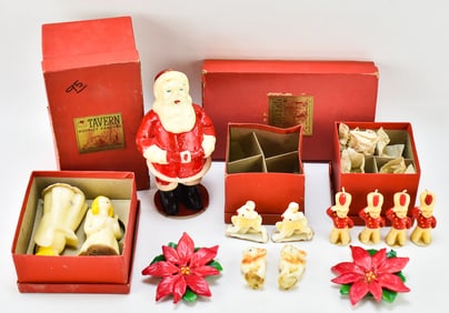 VINTAGE TAVERN CHRISTMAS CANDLES: SANTA CLAUS, TOY SOLDIERS, FAWNS, & MORE