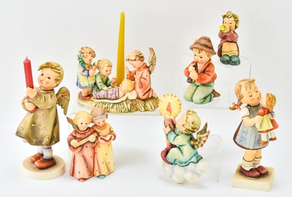 HUMMEL FIGURINES: 'ANGELIC SONG' NO. 144, 'CANDLELIGHT' NO. 192, 'KISS ME' NO. 311, 'LITTLE TOOTER'