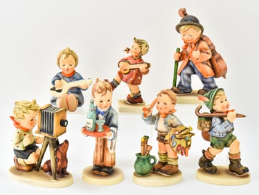 HUMMEL FIGURINES: 'HAPPINESS' NO. 86, 'JOYFUL' NO. 53, 'LITTLE CELLIST' NO. 89, 'THE ARTIST' NO.