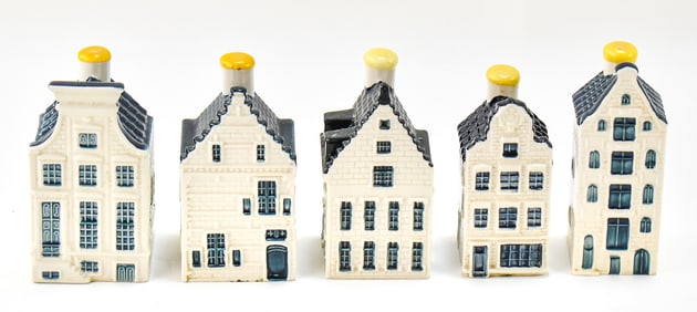 FIVE BOLS BLUE DELFT MINIATURE BUILDINGS: No. 63, 65, 72, 77, & 82