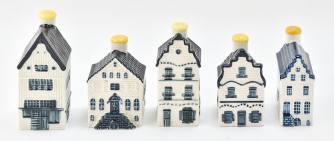 FIVE BOLS DISTILLERIES BLUE DELFT MINIATURE BUILDINGS: No. 1-4, & 6