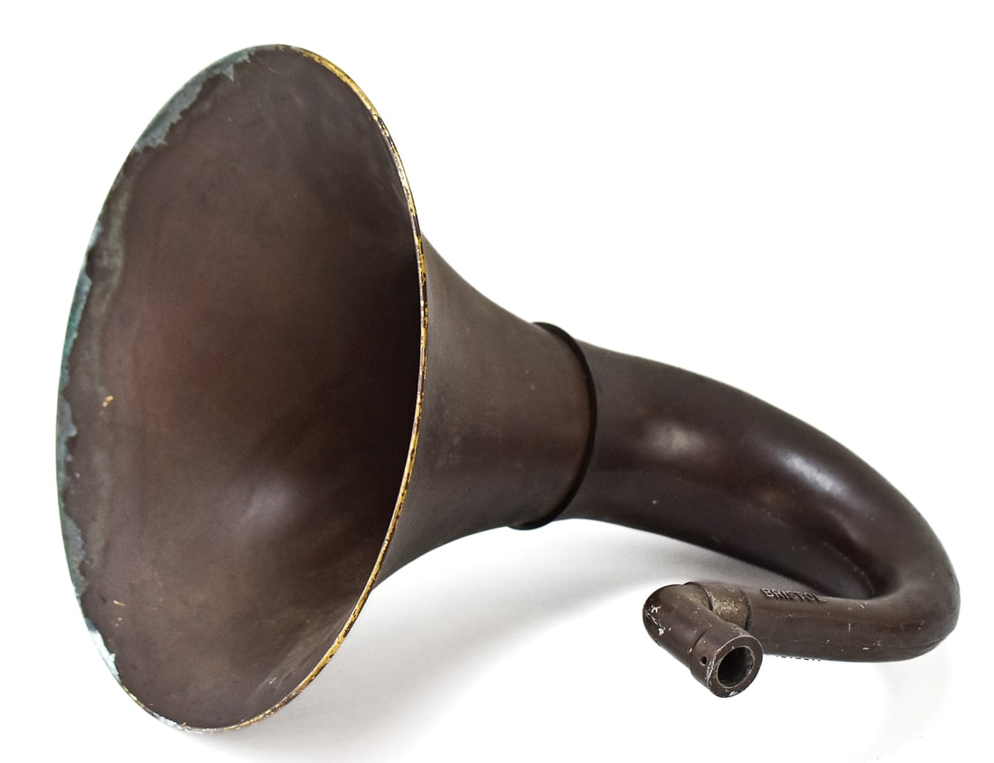 BRISTOL COMPANY JUNIOR AUDIOPHONE RADIO HORN: A Bristol Company Junior Audiophone radio horn, circa 1920s. The item resting measures 12.5" H, 11" W, 15" D.