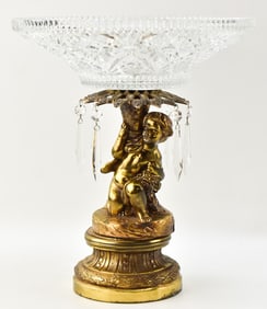 VINTAGE BRASS PEDESTAL BOWL WITH PRISMS