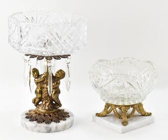 HOLLYWOOD REGENCY CUT GLASS & MARBLE CENTERPIECE BOWLS - CASA FOR CHILDREN CHARITY LOT
