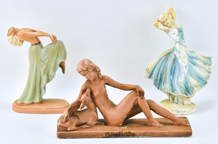 THREE VINTAGE ART DECO CHALKWARE STATUETTES