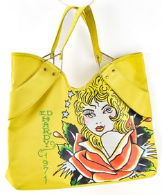 1971 ED HARDY VERONICA ROSE YELLOW NYLON TOTE BAG