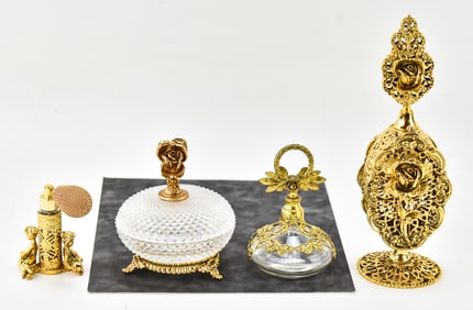 VINTAGE HOLLYWOOD REGENCY GILT VANITY ITEMS: STYLEBUILT