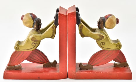 PAIR OF WOODEN PAINTED BOOKENDS